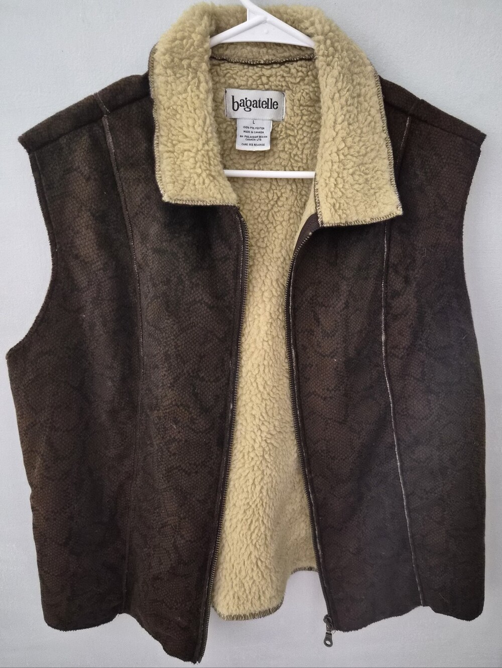 Bagatelle Vintage Brown Faux-Suede Vest with Cream Sherpa Lining